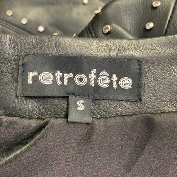 RETROFETE Size S Black Silver Leather Strapless Crystal Studded Mini Dress - Picture 6 of 8